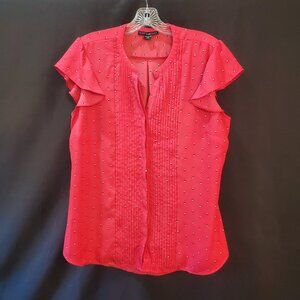 Simply Styled by Sears Large Red Button Up Blouse with Pleats Capped Sleeves